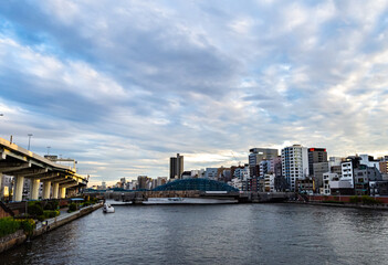 Naklejka premium Sunset on the Sumida River, Tokyo, Japan