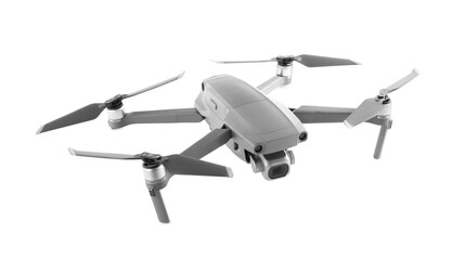 Modern drone with camera isolated on white
