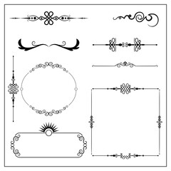 Vector set of decorative elements, frame and line vintage style, dividers and page decorations.