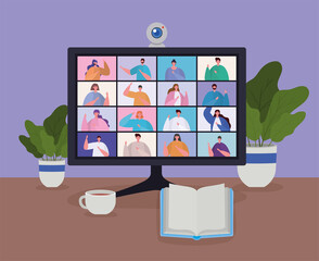People on computer in video conference design, Call online chat and webcam theme Vector illustration