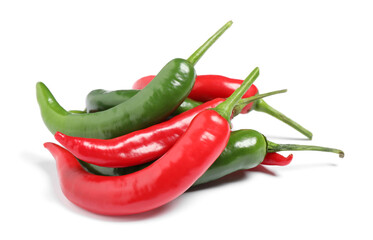 Ripe hot chili peppers on white background