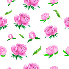 Watercolor pattern pink peony for the design of delicate invitations for weddings