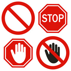 Prohibition signs vna white background. Flat style on a white background. It is forbidden to enter a warning sign of danger. Attention is prohibited. Attention icons. Vector illustration.
