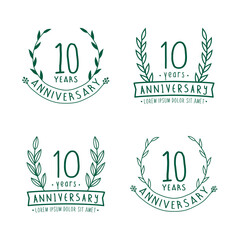 10 years anniversary logo collection. 10th years anniversary celebration hand drawn logotype. Vector and illustration.
