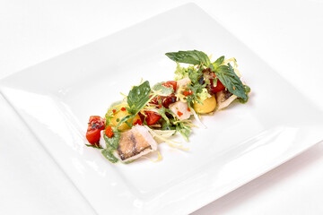Big tasty food lies on white plate on isolate
