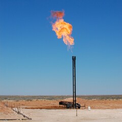 Small gas flare at a well in the west Texas oilfield