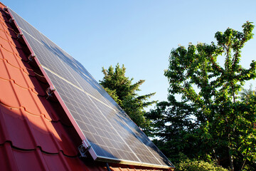 photovoltaic panels on the roof of a country house