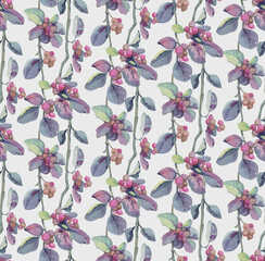 leaves branches fruits berries summer cool irga garden season background watercolor isolated haze light air summer pattern