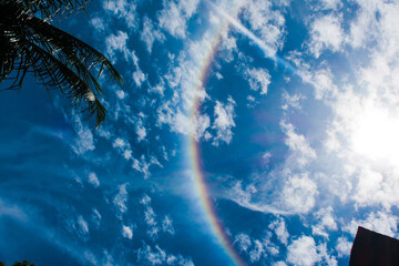 Solar halo with clouds and blue sky