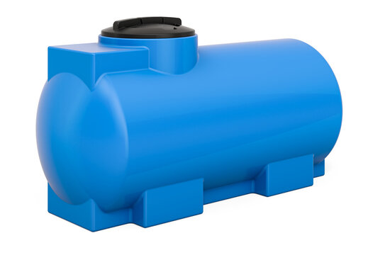 Horizontal Blue Plastic Water Tank, 3D rendering