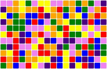 Random pattern of squares filled with rainbow colors with white rounded borders