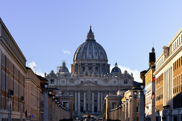 St. Peter's Basilica from Via della Conciliazione in Rome. Vatican City Rome Italy