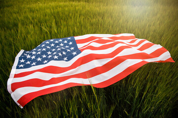 American flag lying on the grass