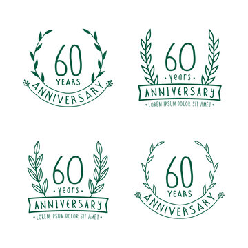 60 years anniversary logo collection. 60th years anniversary celebration hand drawn logotype. Vector and illustration.
