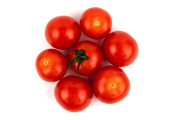Group of cherry tomatoes on a white background.