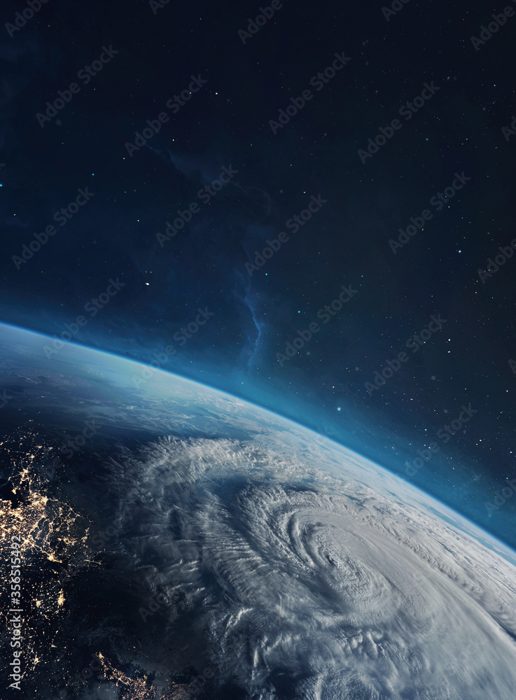 Canvas Prints planet earth in space with city lights. hurricane and clouds. orbit of planet. view from space stati