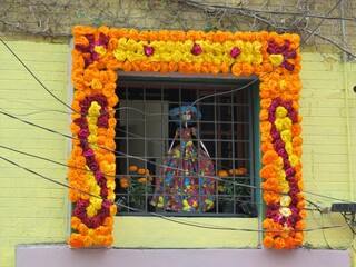 window with flowers, Day of the dead in Mexico