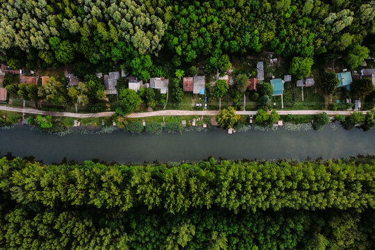 Aerial View Of A Houses In Hearth Of Gornje Podunavlje Special Nature Reserve In Serbia