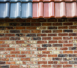 red brick wall house roof details closeup