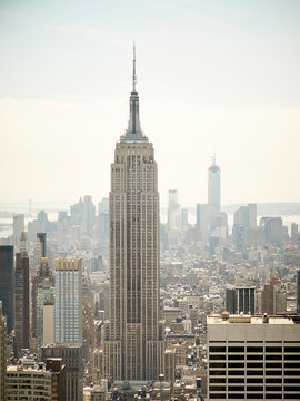 New York city view with skyscrapers and Empire State Building in sunny day