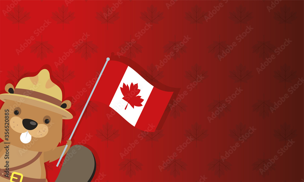 Sticker canada day celebration card with beaver and flag