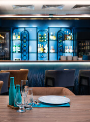 empty cafe table on the background of a beautiful bar interior
