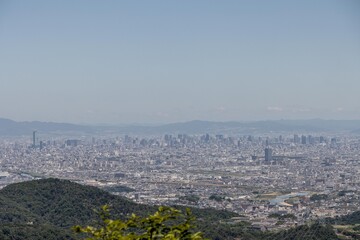 Osaka city view from the top of a mountain