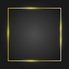 Golden frame with lights effects,Shining luxury banner vector illustration. Glow line golden frame with sparks and spotlight light effects. Shining rectangle banner.