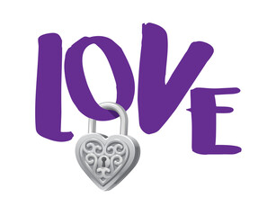 Vector illustration of word love with silver lock