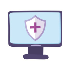 Obraz premium telemedicine, computer device shield medical treatment and online healthcare services