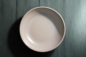 Empty plate on a dark blue background view from above