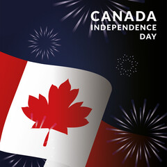 canada day celebration card with flag and fireworks