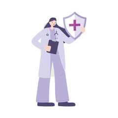 female doctor character with stethoscope and medical report