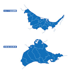 オホーツク総合振興局・釧路総合振興局地図 シンプル青 市区町村
