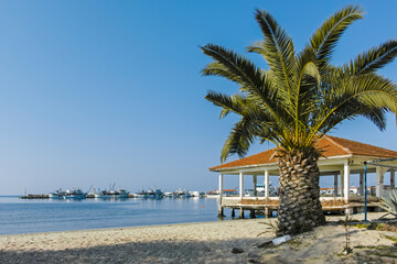 Coastal Street of town of Nea Moudania, Chalkidiki, Greece