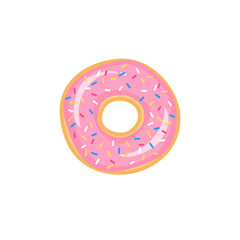 Vector illustration donut with pink icing and colored dressing
