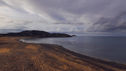 binimel-la beach, abandoned paradise beach in Menorca, a Spanish Mediterranean island, after the covid 19 coronavirus crisis
