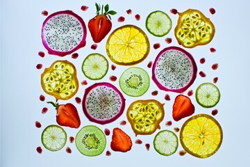 Durchscheinfotos von Früchten , Lichteffekt