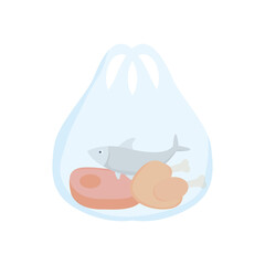 plastic bag with fish and meats, detailed style