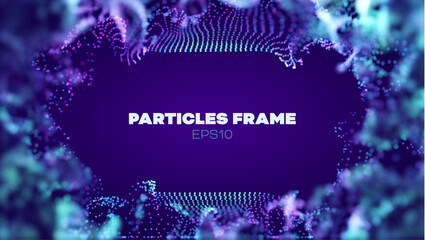 Particles vector frame background. Tehcnology haze pattern. Haze magical frame