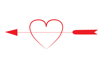 Arrow heart icon. Red Love line sign.