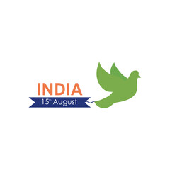 India independence day design with decorative ribbon and dove icon, flat style