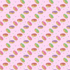 Sweet Donuts Sprinkles Seamless Pattern Illustration Pink Background