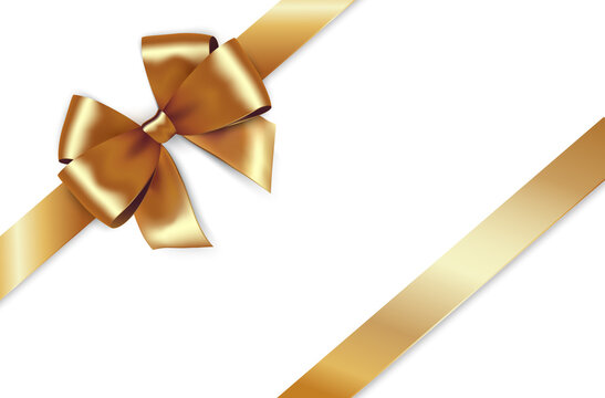 Shiny golden satin ribbon. Vector gold bow for design discount card