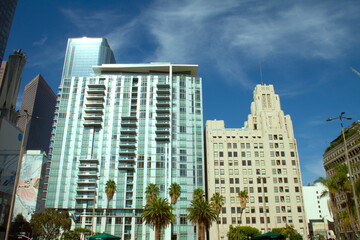 Fototapeta na wymiar Downtown City of Los Angeles California USA Pershing Square Buildings Daytime Blue Sky