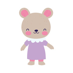 Fototapeta na wymiar baby shower, cute female bear with dress cartoon, announce newborn welcome isolated design icon