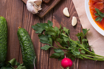 fresh vegetables on a wooden table close-up