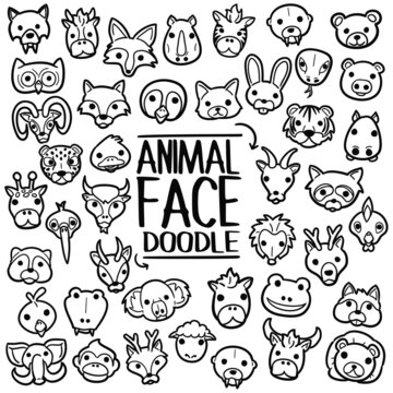 Animals Set Doodle Icons Hand Made Vector Art