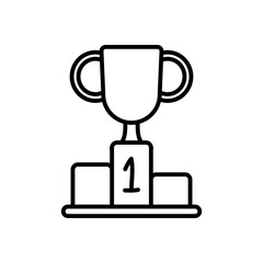 podium with trophy cup on first place, line style