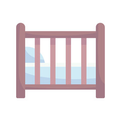 baby shower, wooden crib with pillow, announce newborn welcome isolated design icon
